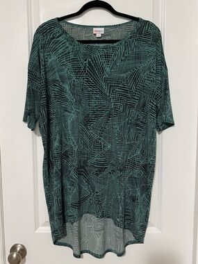 LuLaRoe Teal and Black Abstract Print Top